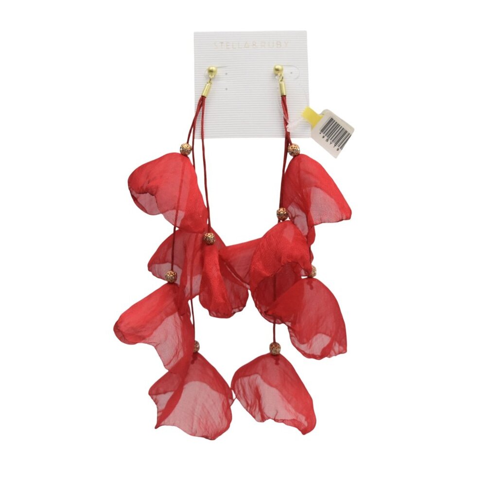 Stella & Ruby Red Petal Long Drop Earrings With Gold Accents